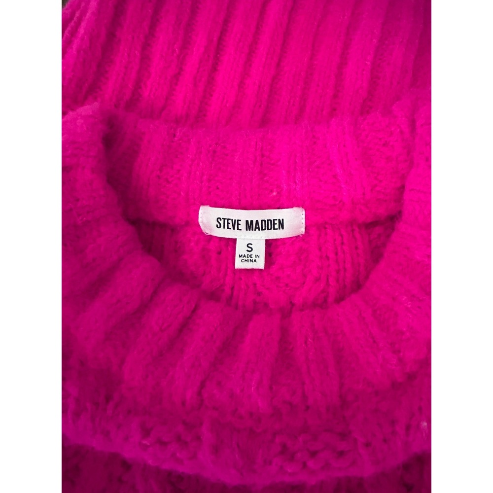 Steve Madden Hot Pink Cable Knit Sweater Women Small Fuchsia Wool Blend - Picture 5 of 7